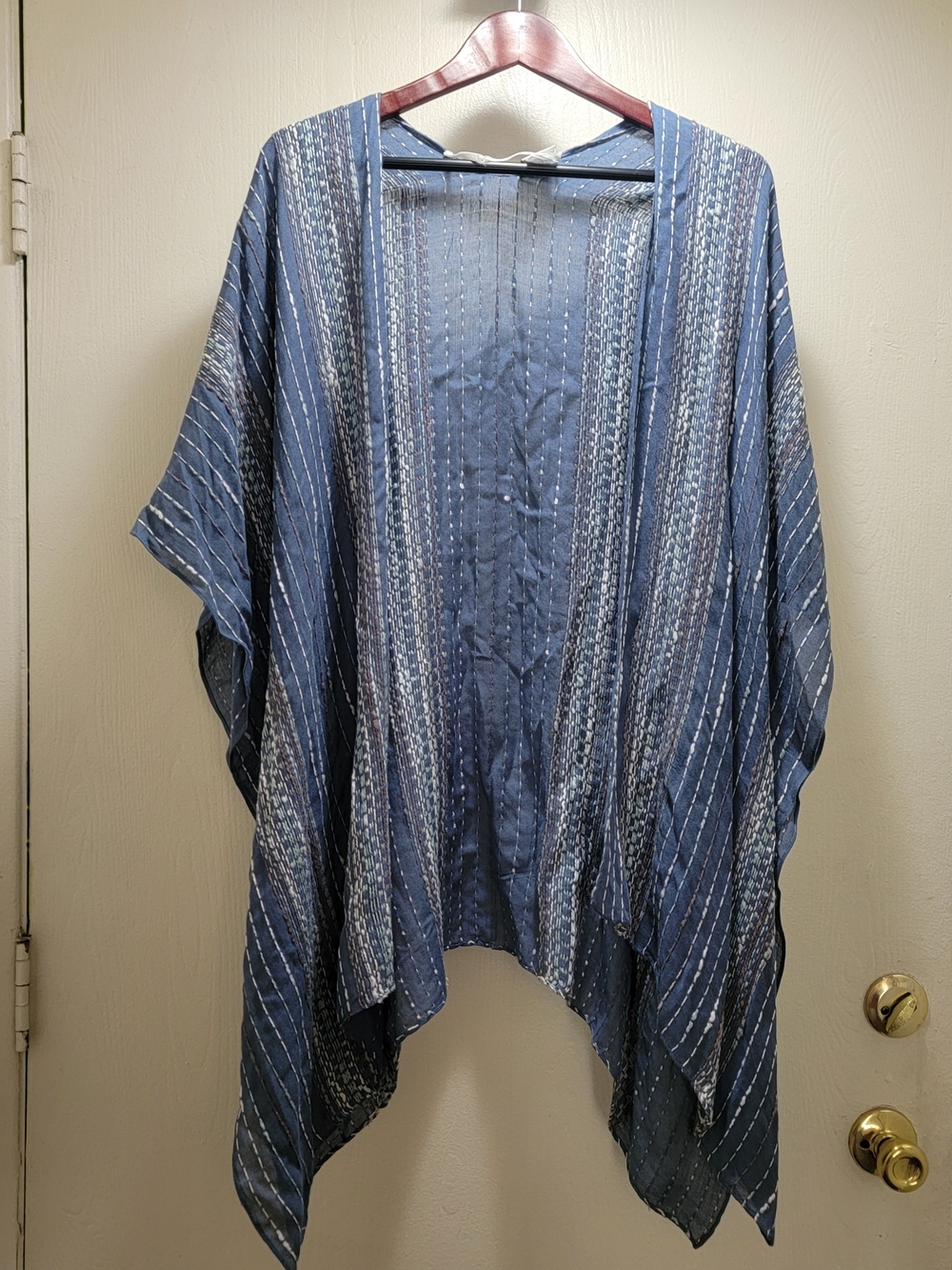 Sonoma Blue and White Striped Open-Front Kimono